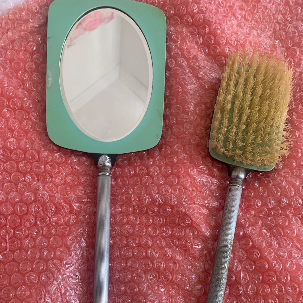 Vintage mirror and brush set